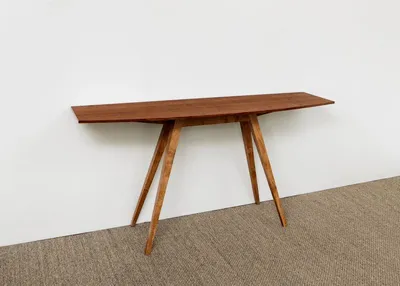 Roger’s Console Table in English tiger oak top with an English pippy oak underframe, Matthew Burt