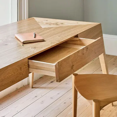 Muse Desk in Elm with ash and oak interiors, Matthew Burt