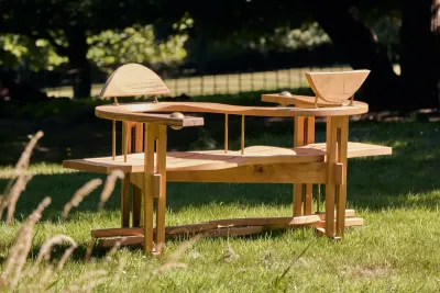 Outside dining table in garden setting