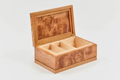 Burr elm panel showing contorted grain and whorls, Matthew Burt furniture