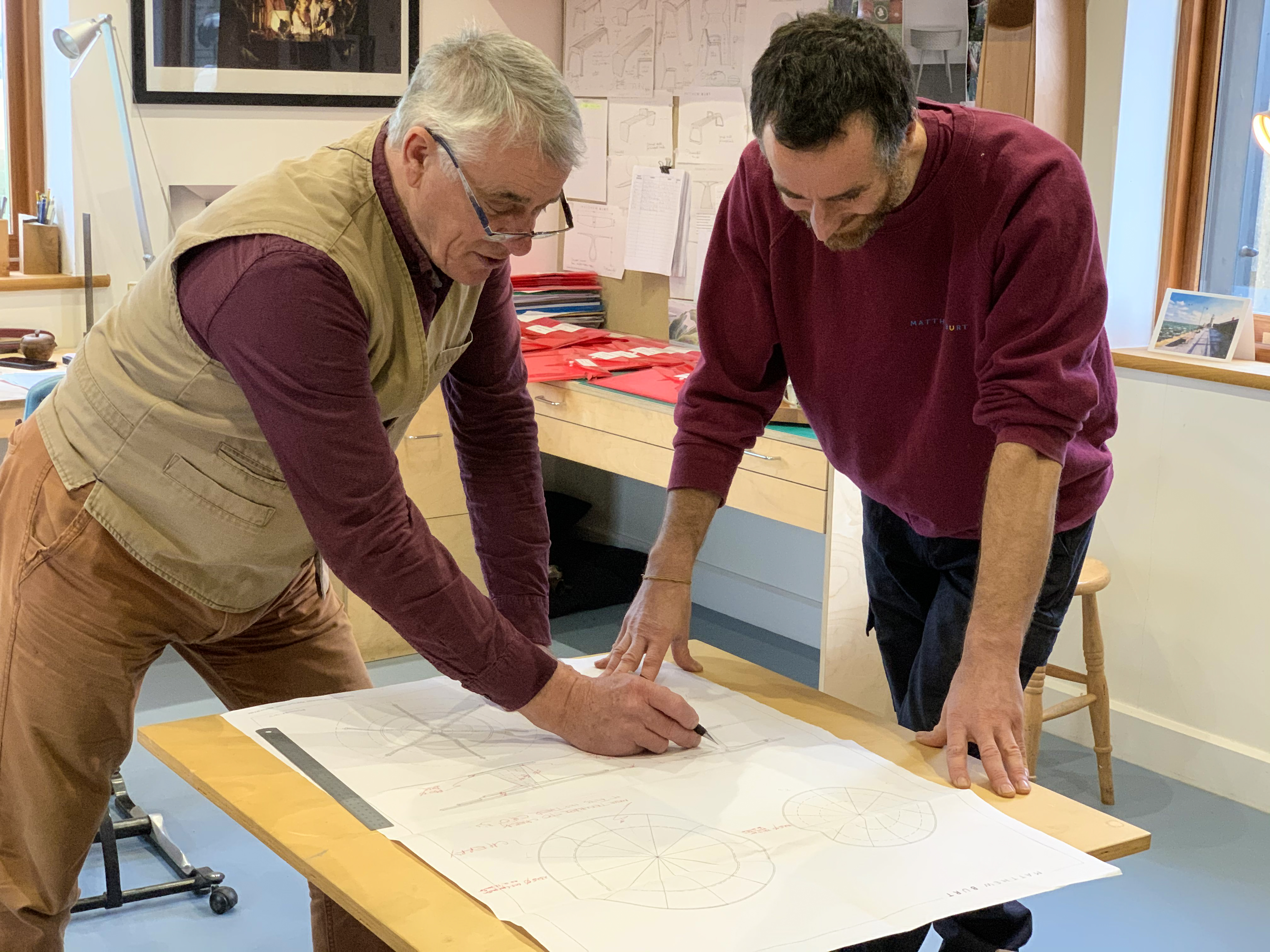 Matthew Burt at the drawing board, Lime Tree Studio
