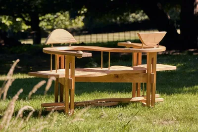 Kissing Seat in Oak and brass, Matthew Burt