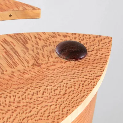 Frolicking Fish in Lacewood veneer, cherry, ash, contrasting timber inlay, Matthew Burt