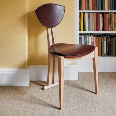 Leather Tricorn Chair in Ash or oak and leather, Matthew Burt