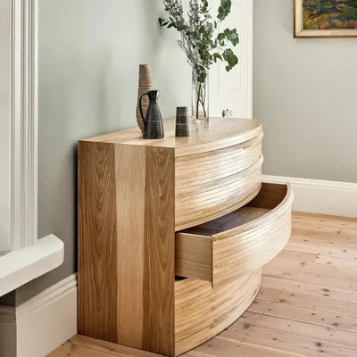 Bowfront Chest (five Drawer) in Olive ash & oak, Matthew Burt