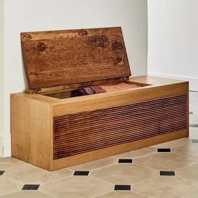 Partners Box, a blanket chest in burr oak and fluted oak