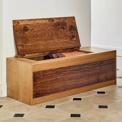 Up And Over Bench Chest in Natural oak, tiger oak & pippy oak, Matthew Burt